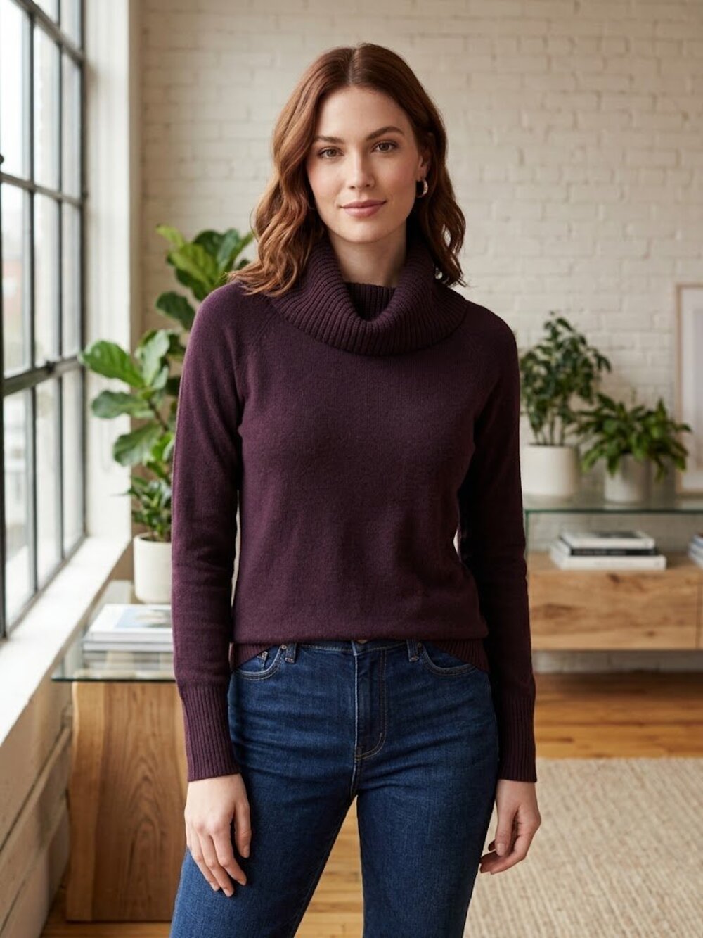 LOFT Cowl-Neck Sweater in Eggplant